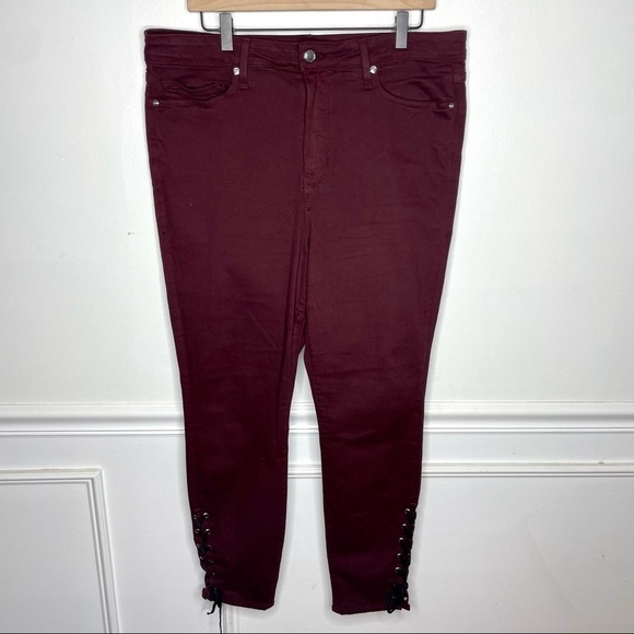 Good American Good Legs Maroon Ankle Leg Lace Up Jean Womens 18 - Picture 1 of 9